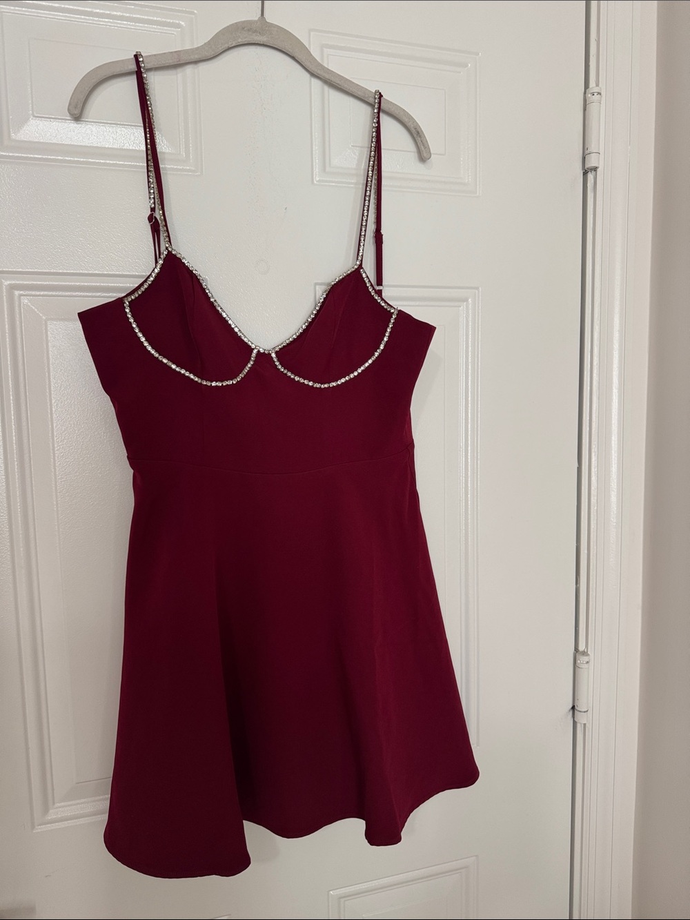 Aqua Burgundy Rhinestone-Trim Cami Fit & Flare Dress